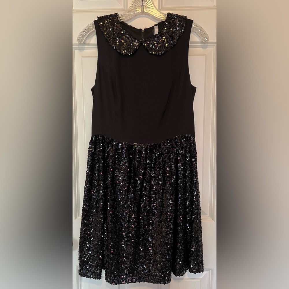 Kensie Black Dress with Sequined Collar and Skirt